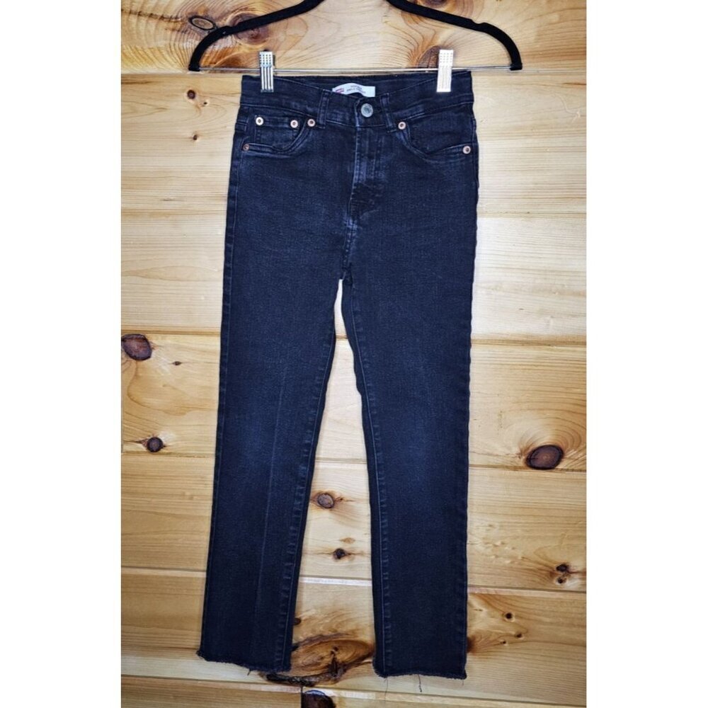 Levi's High Rise Ankle Girl's Size 10 Black Straight Frayed Leg Opening Jeans